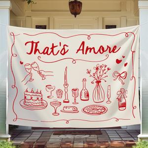 That's Amore Backdrop Italian Wedding Engagement Party Decoration Photography Background Banner Red Hand Drawn Photo Prop for Bachelorette Bridal Shower, 7 x 5 Ft