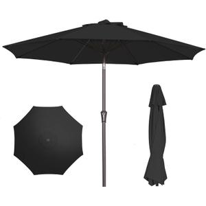 PatioKingdom 9FT Patio Outdoor Umbrella-UPF 50+ Sun Shade with Wind Vent, Push-Button Tilt & Smooth Crank Lift, Rust-Resistant Fiberglass Frame for Garden, Backyard,Yard (Black, 9FT)