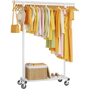 HYSEYY Clothes Rack, Clothing Rack for Hanging Clothes, Rolling Garment Rack Sturdy Coat Rack Portable Wardrobe Rack Metal Closet Rack for Bedroom Laundry Living Room, White