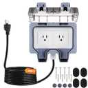 Kanayu 20ft Outdoor Outlet Box with Extension Cord, Dual 15 AMP 5-15 Receptacles Weatherproof Waterproof IP66 Outdoor Exterior Socket with Cover, 14 AWG/3C SJTW Cord