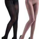 2 Pairs Women's 40 Denier Semi Opaque Tights, Nylon Black Tights for Women (Large), 1 Black 1 Brown
