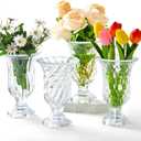4 Pcs Flower Vase for Centerpieces (H: 7" W: 4") Pedestal Vintage Embossed Big Base Vase Crystal Thickened Glass Containers Bulk for Wedding Table Decorations Centerpieces (Vintage Style)