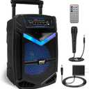 Pyle Portable Bluetooth PA Speaker System - 1200W Rechargeable Outdoor Bluetooth Speaker Portable PA System w/ 15” Subwoofer 1” Tweeter, Recording Function Mic In Party Lights USB/SD Radio PPHP1542B