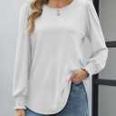 ATHMILE Fall Long Sleeve Shirts for Women Business Casual Crewneck Tops Dressy Blouses with Smocked Cuffs Teacher Outfits (XXL)