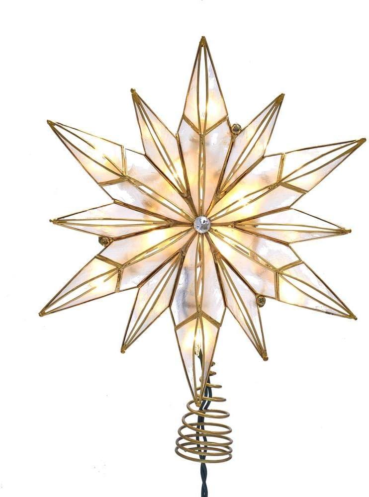 Kurt Adler 10-Light 12-Point Capiz Star and Center Gem Treetop