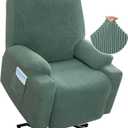 H.VERSAILTEX Stretch Couch Cover Recliner Cover Electric Power Lift Recliner Chair Cover Fitted Standard Large Power Lift Recliner with Side Pocket, Soft Thick Jacquard (Single Seat, Sage)
