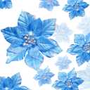 WILLBOND 36 Pcs 3 Size Christmas Poinsettia Christmas Tree Flowers Glitter Faux Flowers Decoration Artificial Poinsettia Ornaments for New Year Home Outdoor Decoration(3/4/ 6 Inch,Blue)