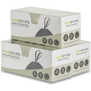 NINESTARS Extra Strong White Trash Bag w/Drawstring Closure, 21 Gal. / 79 L., 30 count, Pack of 3