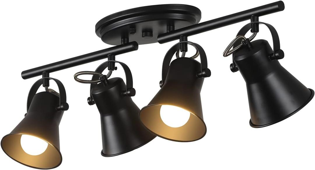 4-Light Track Lighting Kit, Directional Ceiling Light, Industrial Black Kitchen Track Lighting Fixtures Ceiling for Kitchen, Living Room, Dining Room, Hallway.