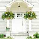 Set of 2 Easter Artificial Hanging Plant Flower Baskets, Fake Planter Hanging with 24 Pcs Cypress Leaves, Faux Ferns with Easter Eggs & Berries for Outdoor Spring Decor Porch, Garden, Patio