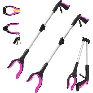 2 Pack 32 inch GrabRunner Reacher Grabber Tool with Strong Magnetic and Swivel Head (New Pink)