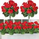 TOCHGREEN Artificial Red Geranium Silk Flowers Outdoor Plant Bush 2 Bundles Faux Flowers Geraniums for Outdoors Floral Home Decor Indoor Garden Patio Vase Grave Cemetary Table Centerpieces Decor