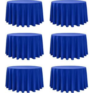 6-Pack Royal Blue Round Tablecloths, 120 Inches, Stain-Resistant Polyester for 5-6 Ft Round Tables - Washable Table Covers for Weddings, Banquets, Birthday Parties, Events