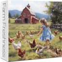 Farm Chicken Girl Puzzles for Adults 1000 Pieces. Funny Animal and Flower Jigsaw Puzzles. Challenging Country Farm Art Puzzles