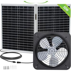 ECO-WORTHY 50W Solar Attic Fan Kit, 50W Foldable Solar Panel and 14" DC Fan with 40W Motor for Roof Vent or Chicken Coop and Greenhouse