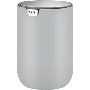 EKO Mini Desk Trash Can with Swing-Top Lid 0.4 Gallon Small Table Round Wastebasket for Office, Home, Car (Grey)
