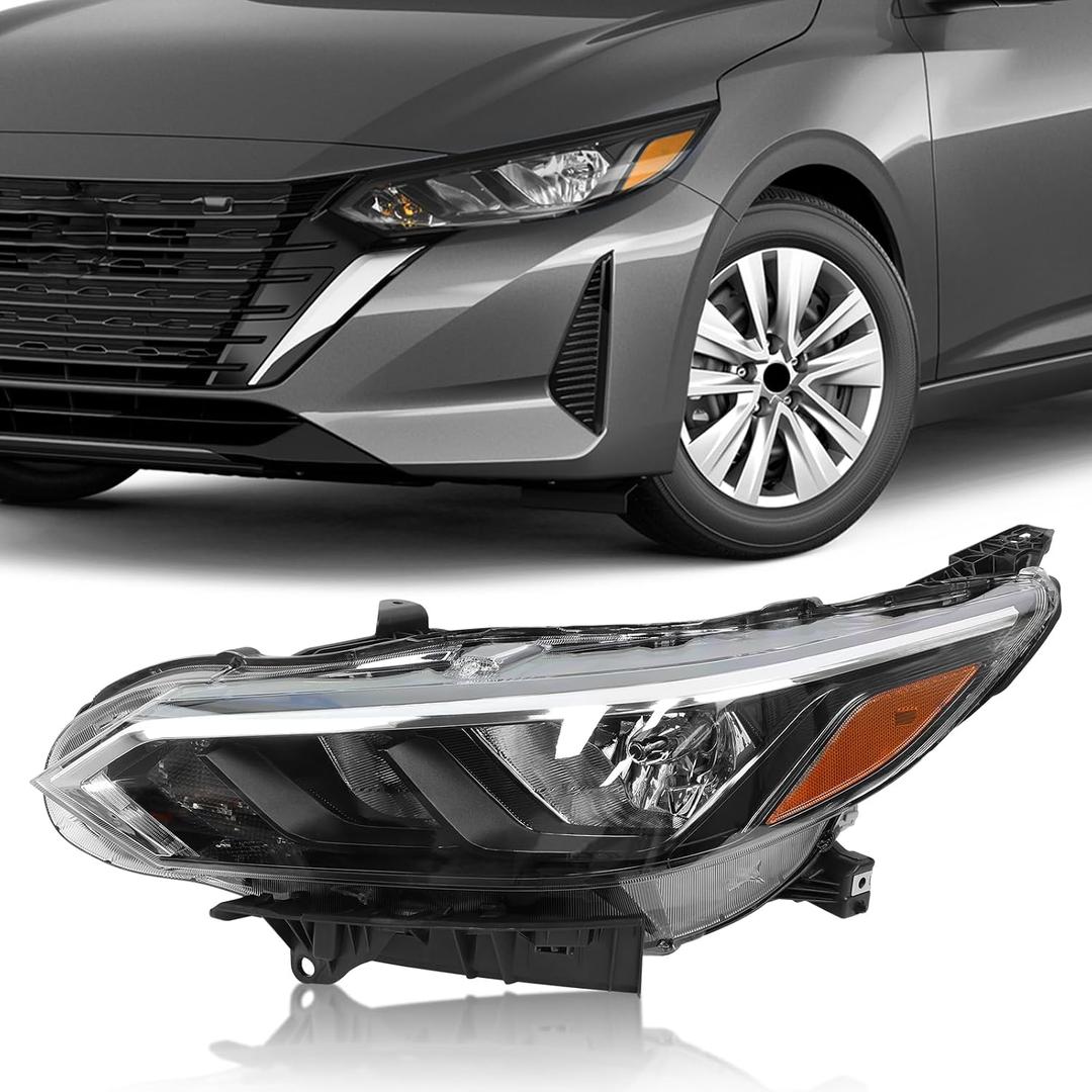 LH Halogen Headlight W/o Bulbs Compatible with 2024 2025 Nissan Sentra S/SV, Headlamp Assembly Replace NI2502302 26060-6LY0A 260606LY0A (Left Driver Side)