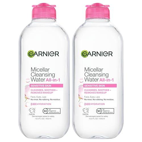Garnier Micellar Water, Hydrating Facial Cleanser & Makeup Remover, Suitable for Sensitive Skin, Vegan, Cruelty Free, 13.5 Fl Oz (400mL), 2 Count