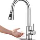 FORIOUS Touchless Kitchen Faucet with Pull Down Sprayer, Brushed Nickel Hands-Free Smart Motion Sensor Sink Faucet Single Handle Contemporary, Suitable for Farmhouse Laundry Camper RV Bar (Stainless Steel)