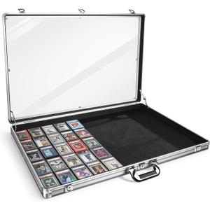 Card Show Display Case 34"x23" Large Aluminum,Trade Show Display Case Portable Trading with Lock&Acrylic Side&Handle Tabletop Showcase for Jewelry, Collectibles, Sports Cards,Silver
