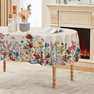 Horaldaily Spring Tablecloth 60x84 Inch Oval, Vintage Flowers Beige Washable Seasonal Table Cover for Party Picnic Dinner Decor