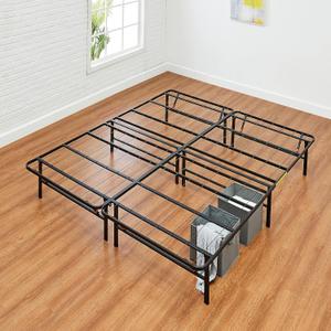 Amazon Basics Bed Frame with Storage, Foldable Metal Platform, Sturdy Steel, No Box Spring Needed, 14-inch High, Tool-Free Setup, Noise Free, Easy Assembly, Queen Size, Black