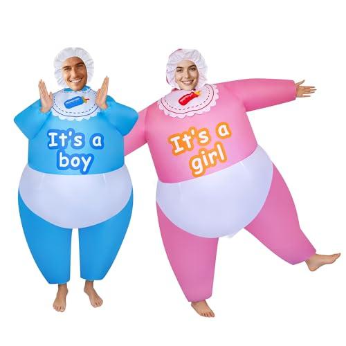 Hacricos 2 Packs Hilarious Inflatable Baby Costumes Boy and Girl Cosplay Adult Size Blow Up Suit Cosplay Outfit for Gender Reveal Party/Birthday/Halloween