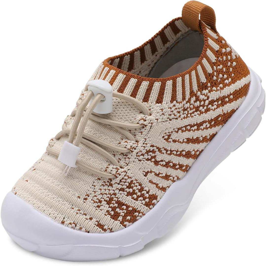 FEETCITY Toddler Slip On Shoes Boys Girls Wide Toddler Tennis Shoes Sports Walking Sneakers (4.5 Toddler, Brown)