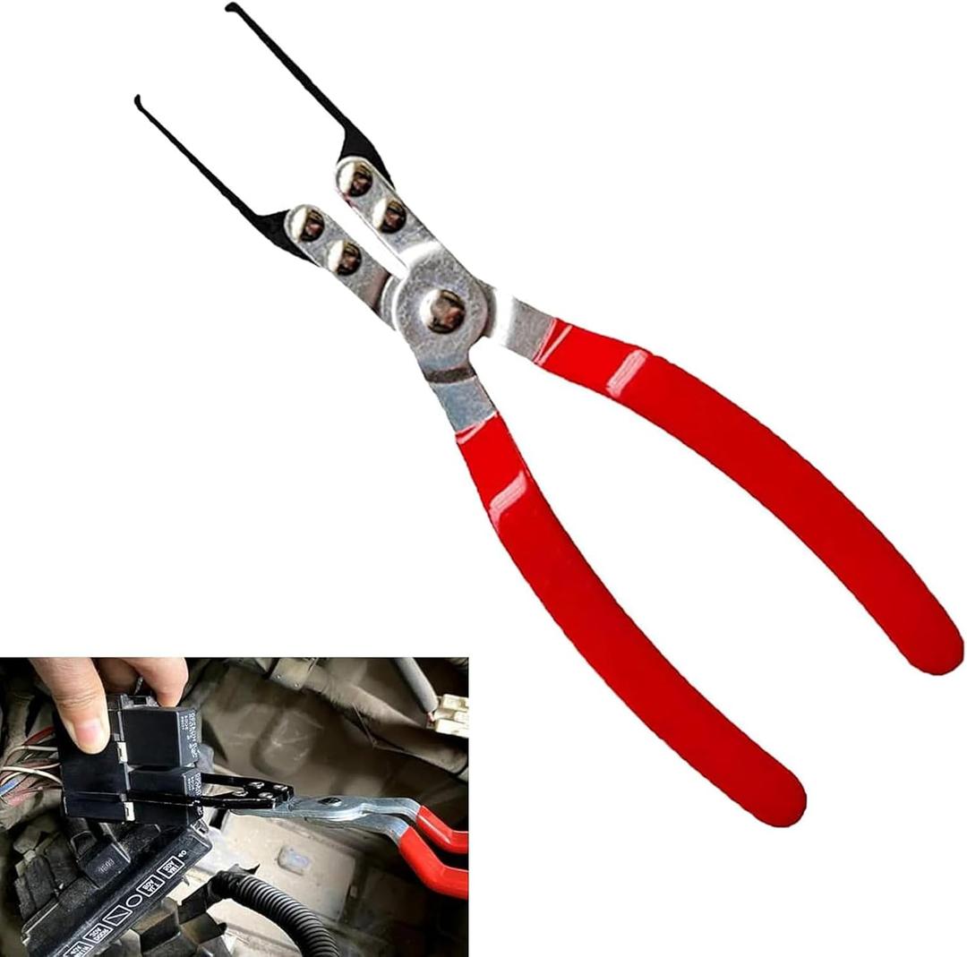 Count of 1 Automotive Relay Disassembly Assembly Pliers, 8.85" x 2.2" x 0.98" Plastic Handle Alloy Steel Fuse Disass Pliers, Car Repair Accessories, Compatible with Most Car Models (Red & Silver)
