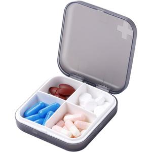 Portable Pill Organizer - Slim Pill Box for Purse or Travel, Compact Pill Case(4 Compartment,Gray)