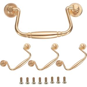 Uxcell 4pcs Bail Pull Handle, 4 Inch Bail Drawer Pull Swing Drawer Pulls, 81mm/3.2 Inch Hole Centers, for Wooden Dresser Cupboard Champagne Gold