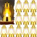 Ferraycle 12 Pcs Mini Lantern for Centerpiece Western Wedding Decor 4 Inch Camping Decorative with LED Candle Vintage Hanging Lantern Ornaments Bulk for Cowboy Cowgirl Xmas Party Decoration (Gold)