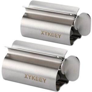 XYKEEY Set of 2 Toothpaste Squeezer Rollers, Metal Toothpaste Tube Wringer Seat Holder Stand (Stainless Steel)