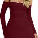 XXTAXN Women's Formal Sexy Off The Shoulder Long Sleeve Cocktail Back Zipper Mini Dress with Pocket (Red, S)