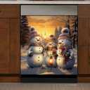 Winter Snowman Magnetic Sticker Dishwasher Cover,Country Merry Christmas Snow Landscape Kitchen Decor Art Dishwasher Magnet Cover,Refrigerator Magnets Dishwasher Decal23" Wx26 H