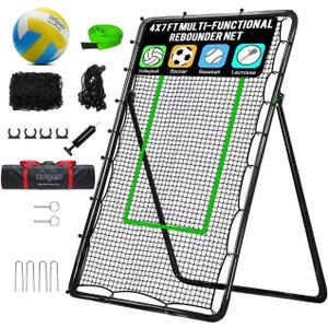 Adjustable Volleyball Rebounder Net 4x7ft, Bounce Back Practice Equipment for Practicing Volleying, Bumping, Spiking-with Volleyball&Bag