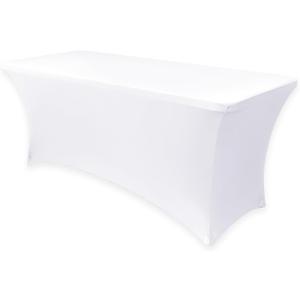 Obstal Spandex Table Cover 6ft Fitted Tablecloth Rectangular - Stretch Rectangle Folding Table Cloth for Birthday Party Wedding Banquet, White, 72L x 30W Inch