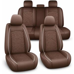 Car Seat Covers Full Set, 5 Seats Universal Seat Covers for Cars, Ice Silk Breathable Fabric& Faux Leather Auto Seat Cushions, Front and Rear Seat Protectors Fit for Most Sedans SUV Truck, Brown