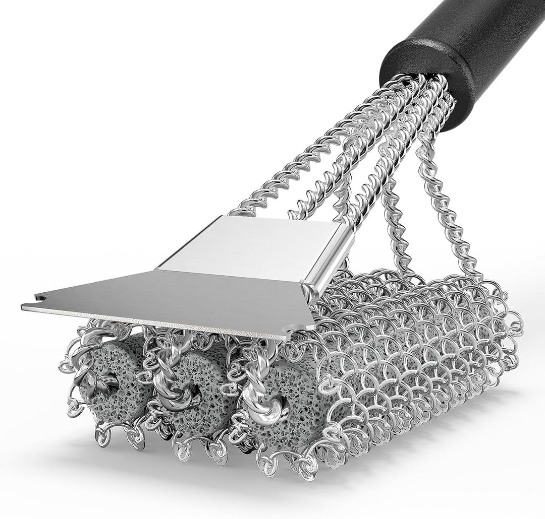HOUSE AGAIN Grill Brush and Scraper Bristle Free, 304 Stainless Steel Brush Head Non Metal Bristles, Safe Steam Outdoor Grill Cleaning BBQ Grill Accessories for Smoker/Porcelain/Weber Gas/Charcoal