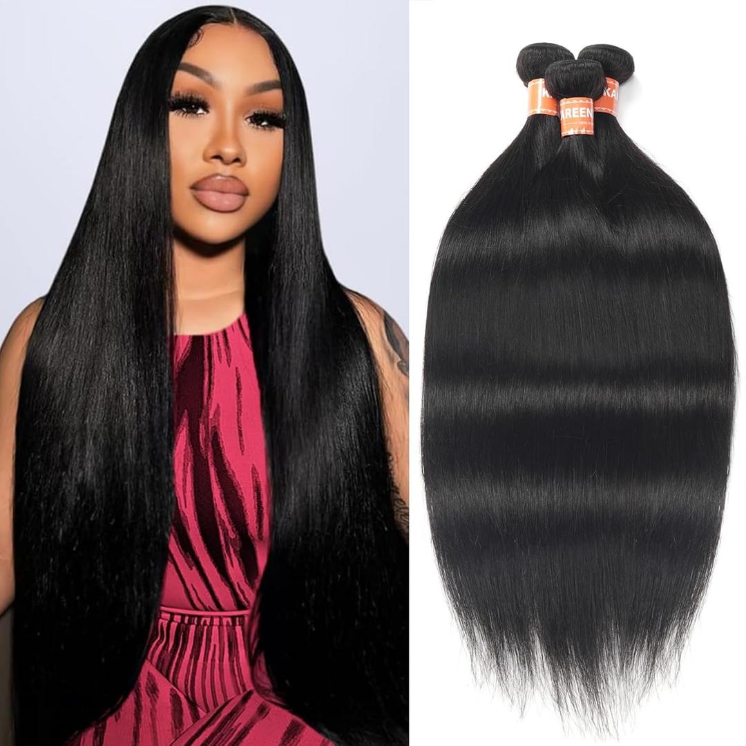 Straight Bundles Human Hair 18 20 22 Inch 12A Human Hair Bundles 100% Unprocessed Brazilian Virgin Hair 3 Bundles Human Hair Extensions Quick Weave Natural Black