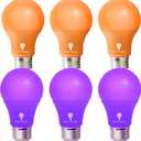 4 Pack A19 LED Light Bulb LED Light Bulb 120V E26 Base 9 Watt (60-watt Replacement) Bulb, Party Decoration, Porch, Home Lighting, Christmas Light Bulbs Non-Dimmable (Orange Purple, 6 Pack)