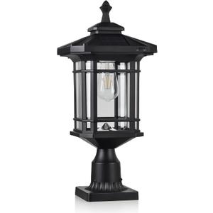 Solar Post Light Outdoor, ST4338Q Dusk to Dawn Post Lamp Solar Powered with Pier Mount Base for Pole Pillar Gates Yard Garden Pathway
