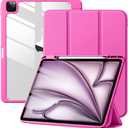 Mastten for iPad Air 13 inch Case (M3 2025 / M2 2024) / iPad Pro 12.9 inch Case (6th/5th/4th/3rd Generation 2022/2021/2020/2018), Built-in Pencil Holder & Auto Wake/Sleep, Clear Back Shell, Hot Pink