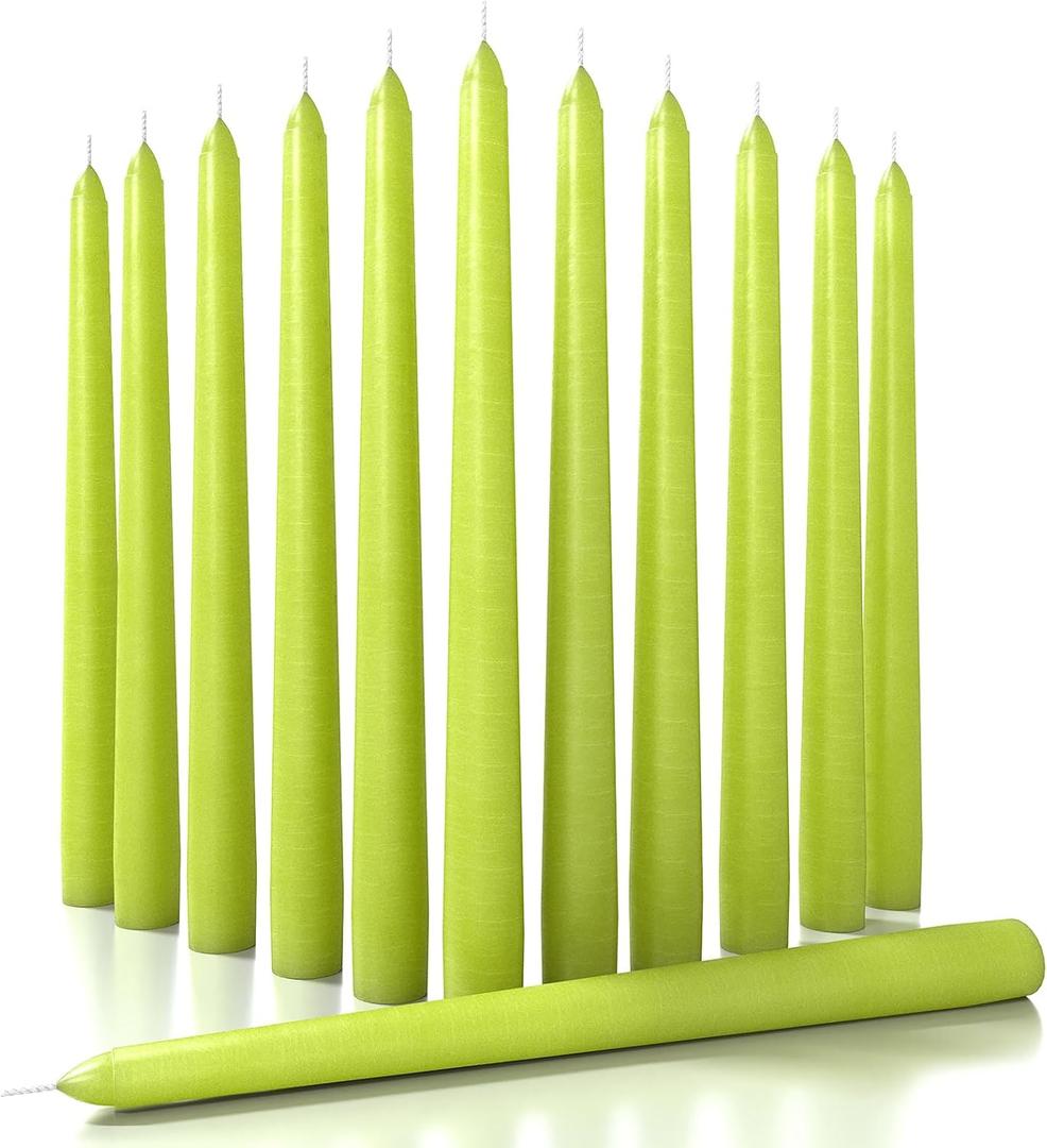 Candwax 12 inch Taper Candles Set of 12 - Dripless and Smokeless Candle Unscented - Slow Burning Candle Sticks Are Perfect As Thanksgiving Taper Candles - Olive
