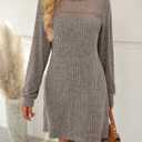 AUTOMET Womens Long Sleeve Dresses Casual Fall Sweater Dress Work Winter Fashion 2026 Crew Neck Lace Mini Dressy Sexy Clothes (Large, Coffee)