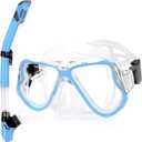 Greatever Dry Snorkel Set,Panoramic Wide View,Anti-Fog Scuba Diving Mask,Professional Snorkeling Gear (Adults, Sky Blue)