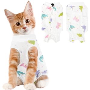 Cat Recovery Suit Female, Breathable Cat Onesie After Surgery Female for Abdominal Wounds or Skin Diseases, Surgery Recovery Suit Kitten Onesie After Spay Wear Anti Licking (Small, Dinosaur)