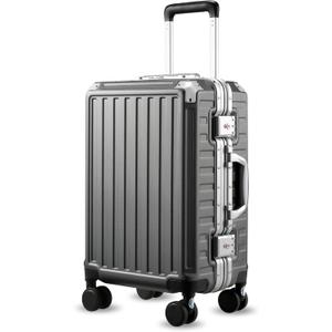 Carry On Luggage with Spinner Wheels, 8010S Aluminum Frame Zipperless Polycarbonate Hard Shell Suitcase (ZX-Core, Charcoal Metallic, 20 Inch)