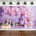 Purple Butterfly Balloons Backdrop First Birthday Decorations for Princess 1st Girl Birthday Party Decorations Newborn Kids Baby Shower One Year Old Cake Smash Photo Props (7X5FT)