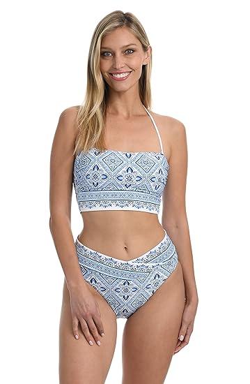 La Blanca Women's Standard Bandeau Midkini Swimsuit Top
 (10, Capri Blue//Mediterranean Breeze)